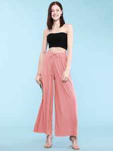 WB1484 Women's Pleated Wide Leg Palazzo Pants with Drawstring