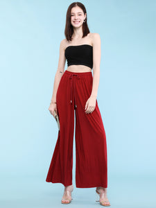 WB1484 Women's Pleated Wide Leg Palazzo Pants with Drawstring