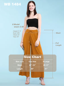 WB1484 Women's Pleated Wide Leg Palazzo Pants with Drawstring
