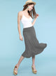 WB1105 Women's Solid Ombre Lightweight Flare Midi Pull On Closure Skirt
