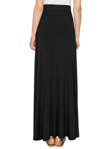 WB1434 Women's Print/Solid High Waist Maxi Skirt