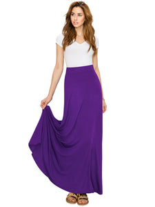 WB1434 Women's Print/Solid High Waist Maxi Skirt