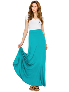 WB1434 Women's Print/Solid High Waist Maxi Skirt