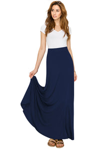 WB1434 Women's Print/Solid High Waist Maxi Skirt