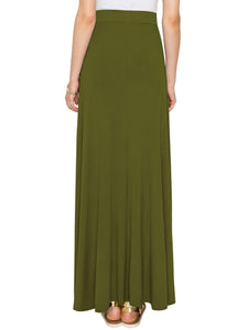 WB1434 Women's Print/Solid High Waist Maxi Skirt