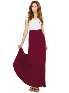 WB1434 Women's Print/Solid High Waist Maxi Skirt