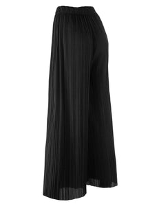 WB1795 Womens Pleated Wide Leg Pants with Elastic Waist Band