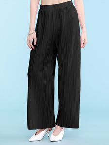WB1795 Womens Pleated Wide Leg Pants with Elastic Waist Band