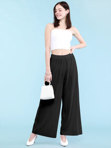 WB1795 Womens Pleated Wide Leg Pants with Elastic Waist Band