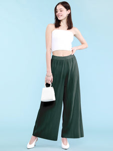WB1795 Womens Pleated Wide Leg Pants with Elastic Waist Band