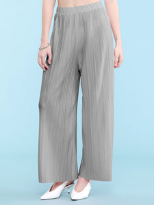 WB1795 Womens Pleated Wide Leg Pants with Elastic Waist Band