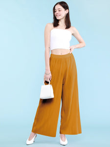 WB1795 Womens Pleated Wide Leg Pants with Elastic Waist Band