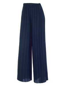 WB1795 Womens Pleated Wide Leg Pants with Elastic Waist Band