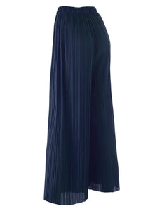 WB1795 Womens Pleated Wide Leg Pants with Elastic Waist Band
