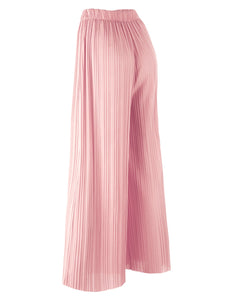 WB1795 Womens Pleated Wide Leg Pants with Elastic Waist Band
