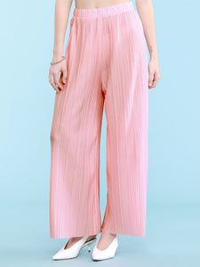 WB1795 Womens Pleated Wide Leg Pants with Elastic Waist Band
