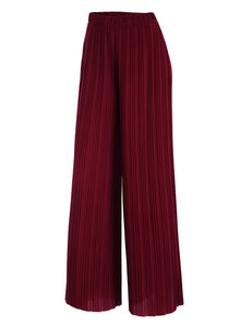 WB1795 Womens Pleated Wide Leg Pants with Elastic Waist Band