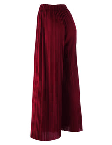 WB1795 Womens Pleated Wide Leg Pants with Elastic Waist Band