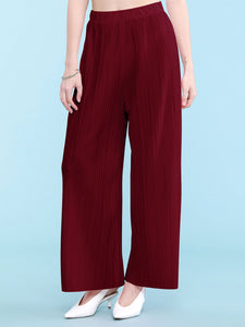 WB1795 Womens Pleated Wide Leg Pants with Elastic Waist Band