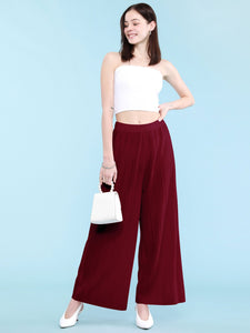 WB1795 Womens Pleated Wide Leg Pants with Elastic Waist Band