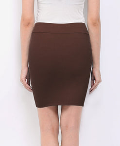 WB2141 Women's Elastic Waist Stretch Bodycon Midi Pencil Skirt Above The Knee Length Classic Skirt