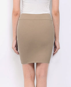 WB2141 Women's Elastic Waist Stretch Bodycon Midi Pencil Skirt Above The Knee Length Classic Skirt
