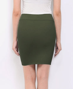 WB2141 Women's Elastic Waist Stretch Bodycon Midi Pencil Skirt Above The Knee Length Classic Skirt