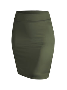 WB2141 Women's Elastic Waist Stretch Bodycon Midi Pencil Skirt Above The Knee Length Classic Skirt