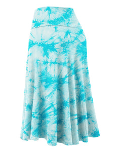 WB2345 Women's Tie Dye Lightweight Flare Midi Pull On Closure Skirt