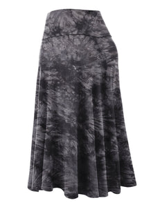 WB2345 Women's Tie Dye Lightweight Flare Midi Pull On Closure Skirt
