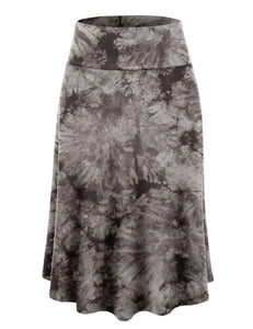 WB2345 Women's Tie Dye Lightweight Flare Midi Pull On Closure Skirt