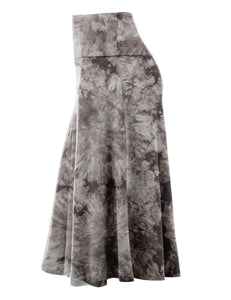 WB2345 Women's Tie Dye Lightweight Flare Midi Pull On Closure Skirt
