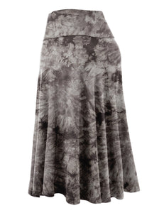 WB2345 Women's Tie Dye Lightweight Flare Midi Pull On Closure Skirt