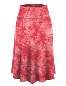 WB2345 Women's Tie Dye Lightweight Flare Midi Pull On Closure Skirt