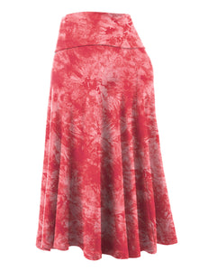WB2345 Women's Tie Dye Lightweight Flare Midi Pull On Closure Skirt
