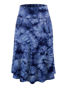 WB2345 Women's Tie Dye Lightweight Flare Midi Pull On Closure Skirt