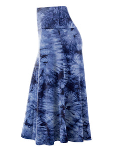 WB2345 Women's Tie Dye Lightweight Flare Midi Pull On Closure Skirt
