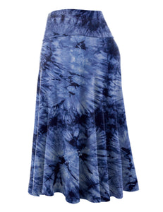 WB2345 Women's Tie Dye Lightweight Flare Midi Pull On Closure Skirt