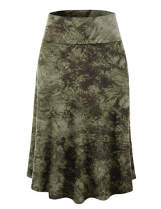 WB2345 Women's Tie Dye Lightweight Flare Midi Pull On Closure Skirt