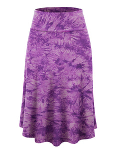 WB2345 Women's Tie Dye Lightweight Flare Midi Pull On Closure Skirt