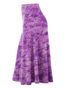 WB2345 Women's Tie Dye Lightweight Flare Midi Pull On Closure Skirt