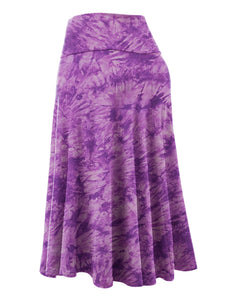 WB2345 Women's Tie Dye Lightweight Flare Midi Pull On Closure Skirt