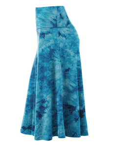 WB2345 Women's Tie Dye Lightweight Flare Midi Pull On Closure Skirt