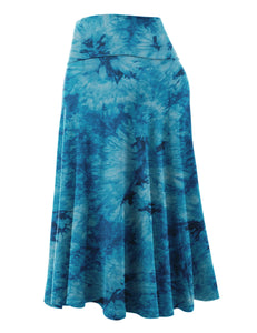WB2345 Women's Tie Dye Lightweight Flare Midi Pull On Closure Skirt