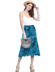 WB2345 Women's Tie Dye Lightweight Flare Midi Pull On Closure Skirt