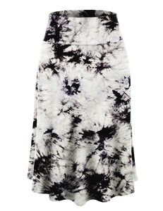 WB2345 Women's Tie Dye Lightweight Flare Midi Pull On Closure Skirt