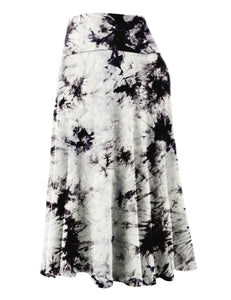 WB2345 Women's Tie Dye Lightweight Flare Midi Pull On Closure Skirt