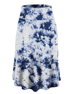 WB2345 Women's Tie Dye Lightweight Flare Midi Pull On Closure Skirt