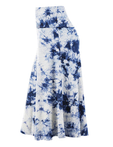 WB2345 Women's Tie Dye Lightweight Flare Midi Pull On Closure Skirt