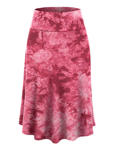 WB2345 Women's Tie Dye Lightweight Flare Midi Pull On Closure Skirt